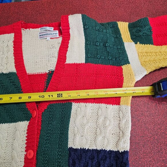 VTG Westbound Patchwork Hand Knit Long Cardigan PS Chunky 80s Cottagecore - Picture 6 of 10